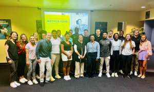 25 visiting graduate students and faculty from the Virginia Commonwealth University Center for Sport Leadership Program with Arthur Ashe Legacy Program Director Dr. Patricia A. Turner and oral historian Chinyere Nwonye
